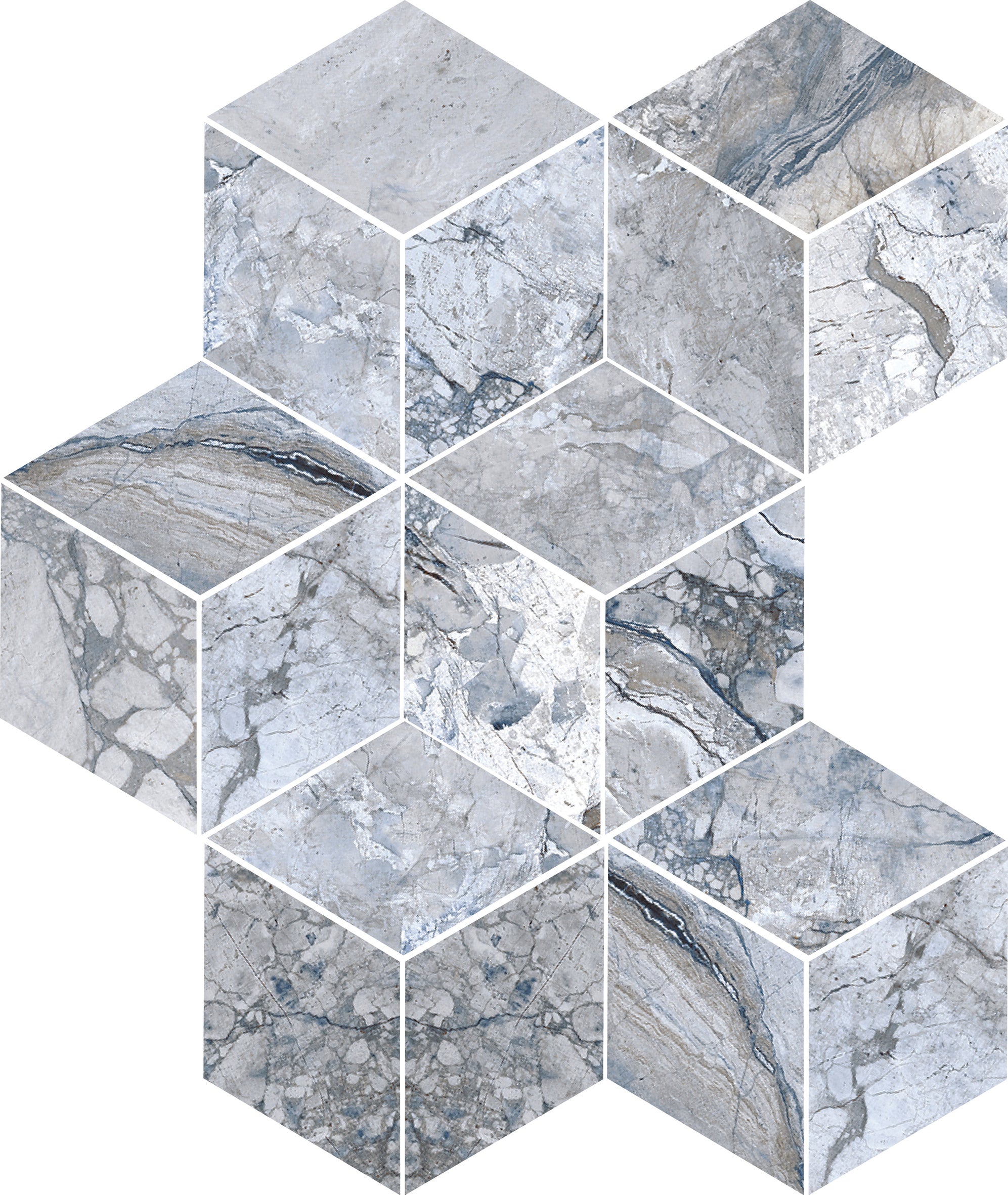 Eternal Blue Multi Finish Matte & Polished Hexagon Mosaic - SAMPLE