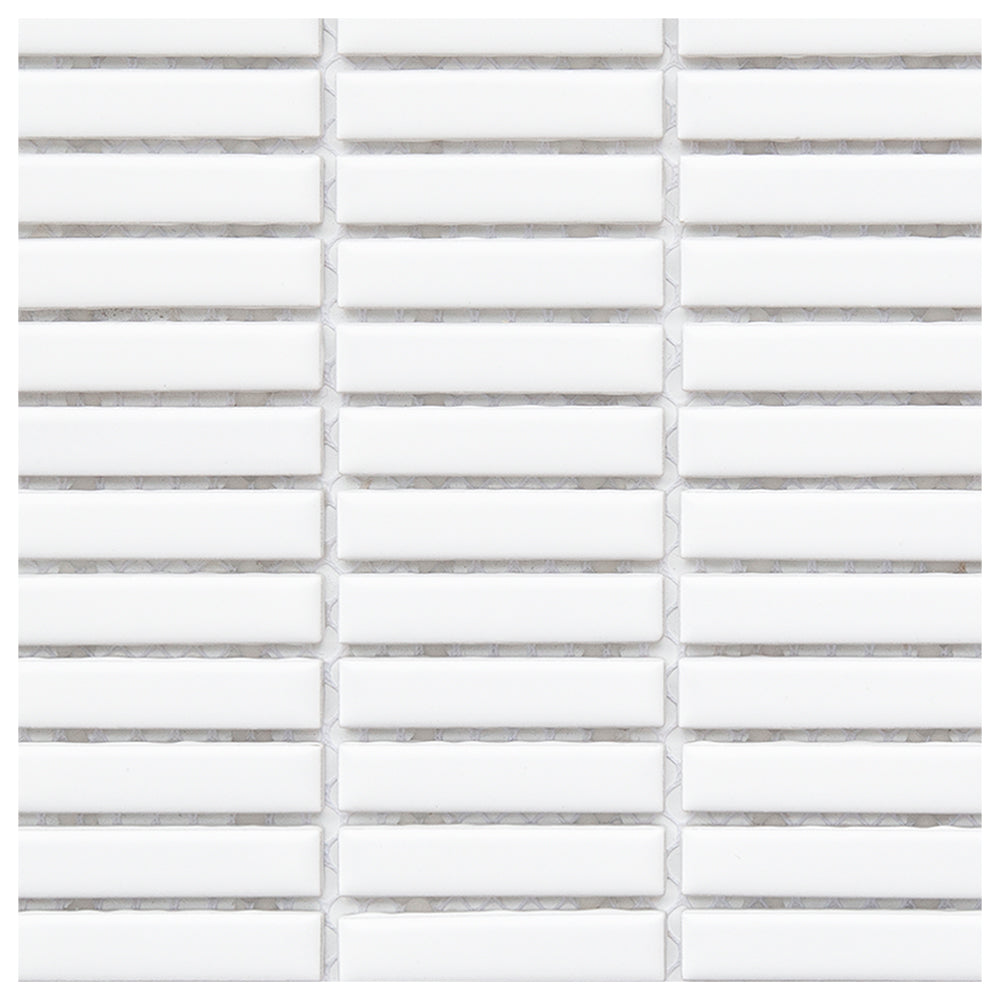 Makai Stacked White Matte Mosaic Tile