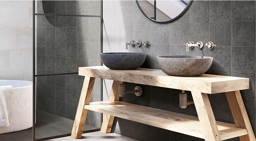 Antiquity 8x8 Gray Embossed Pattern Tile