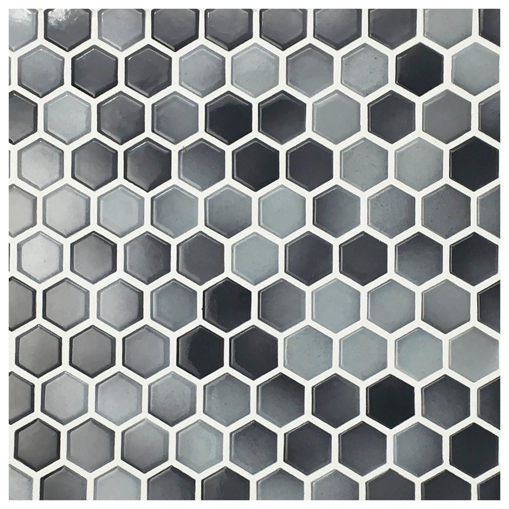 Makai Hexagon Gray Mix Gloss Mosaic Tile