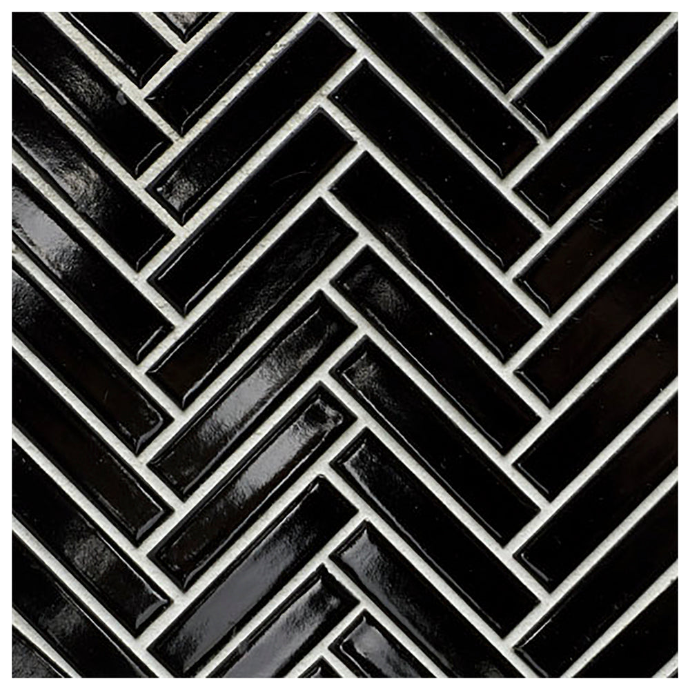Makai Herringbone Black Gloss Mosaic Tile