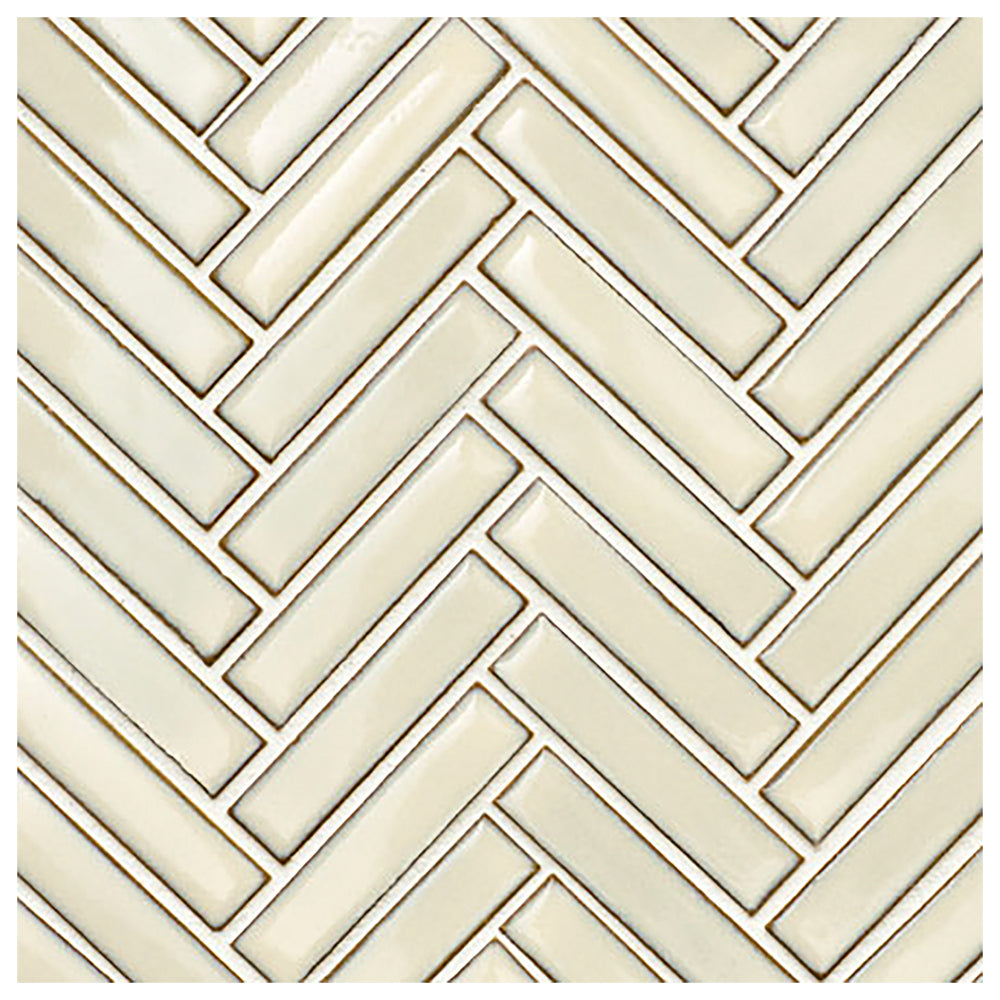 Makai Herringbone French Vanilla Gloss Mosaic Tile