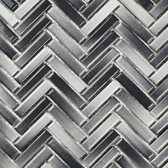 Makai Herringbone Gray Mix Gloss Mosaic Tile