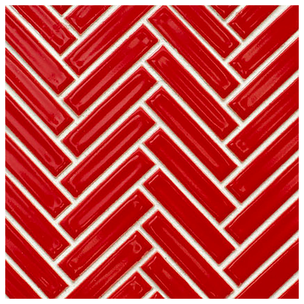 Makai Herringbone Red Gloss Mosaic Tile