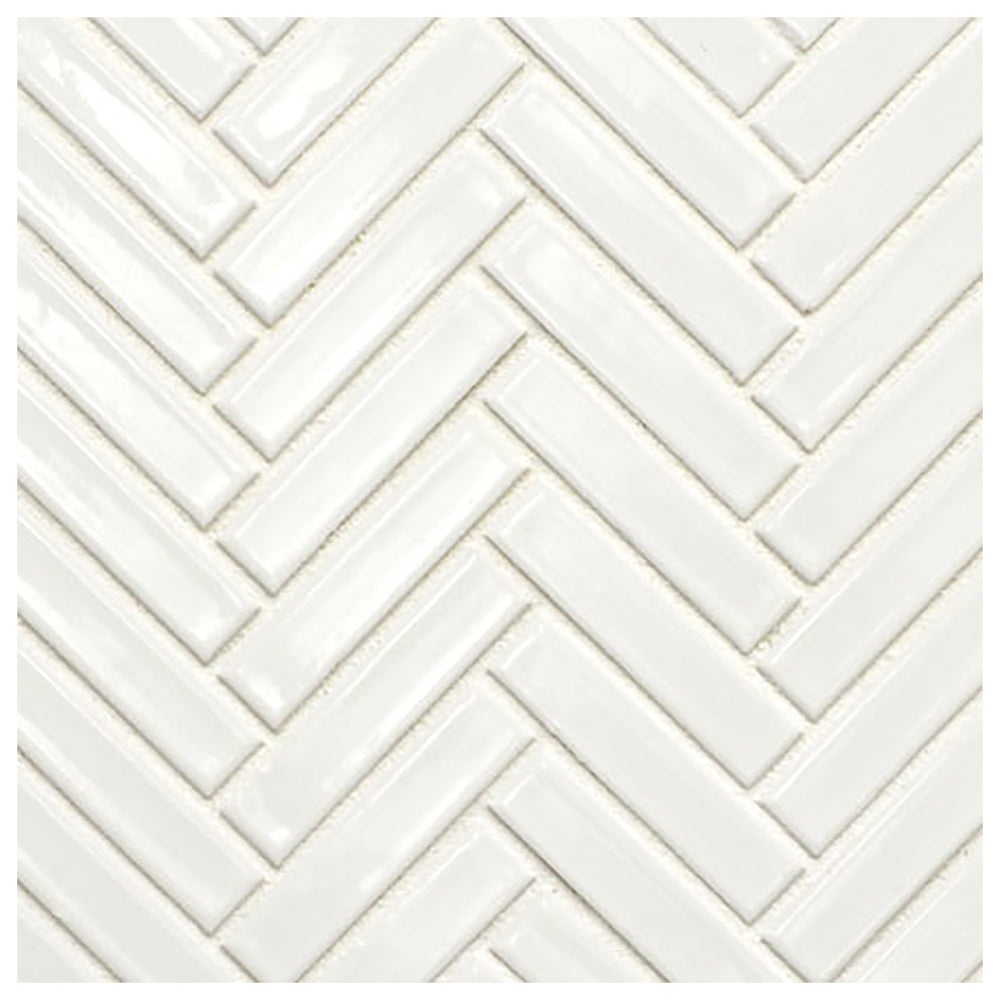 Makai Herringbone White Gloss Mosaic Tile