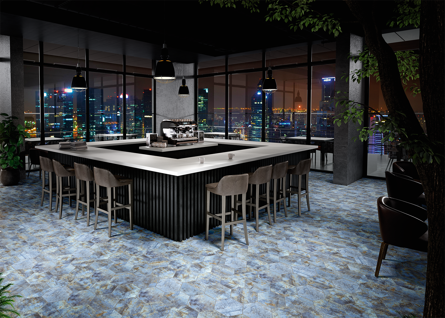 Modern Hex 10x11 Blue Hexagon Porcelain Tile