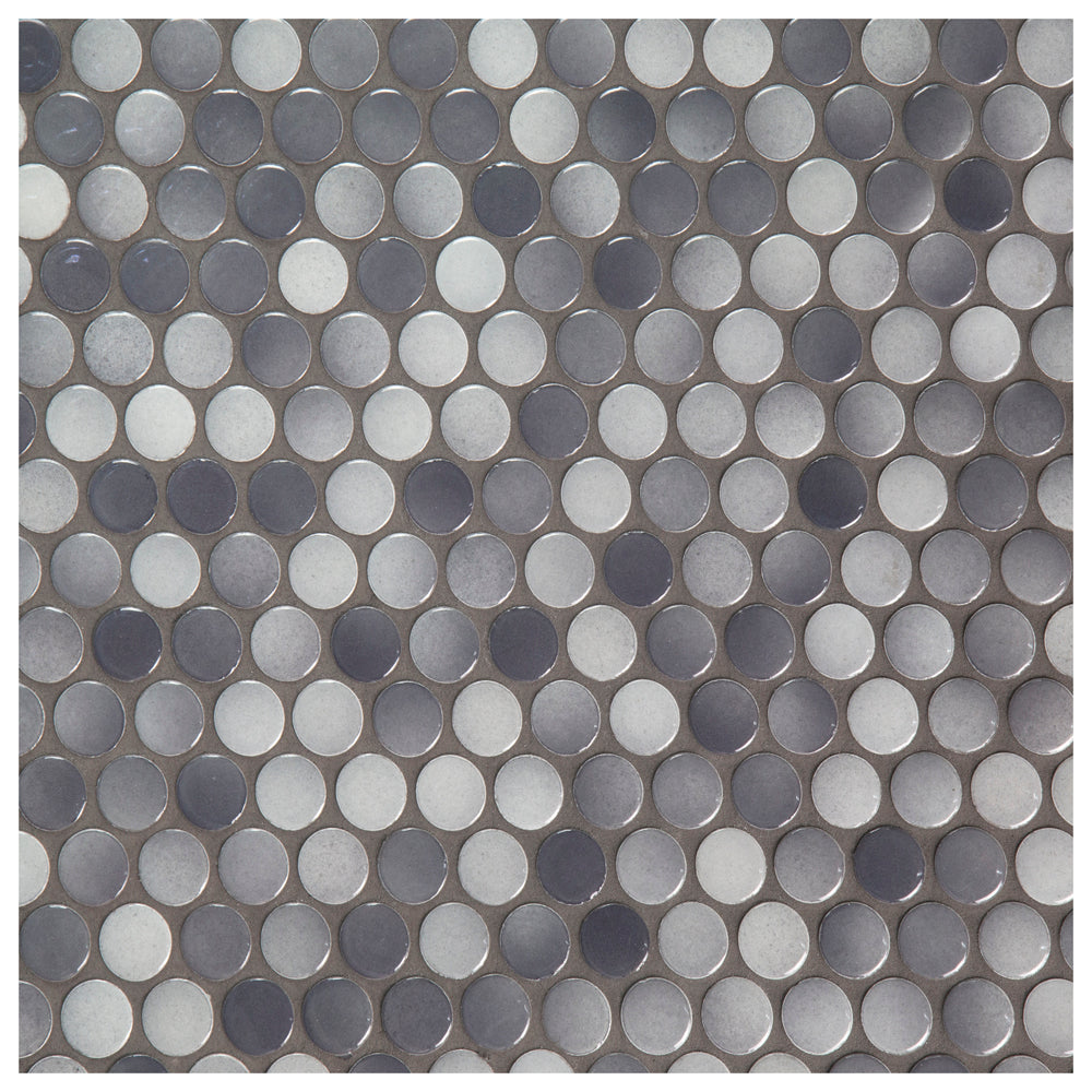 Makai Pennyround Gray Mix Gloss Mosaic Tile