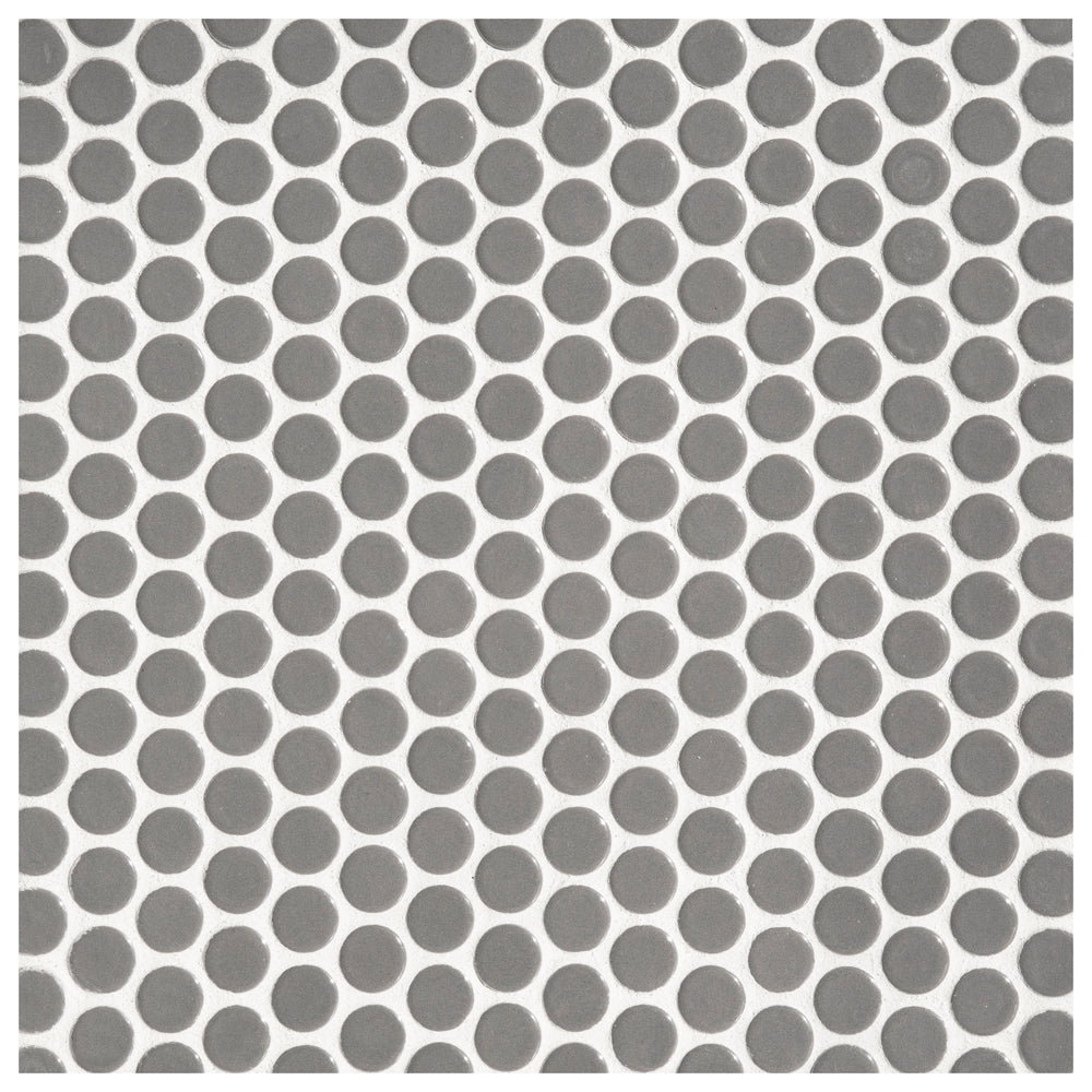 Makai Pennyround Pewter Gloss Mosaic Tile