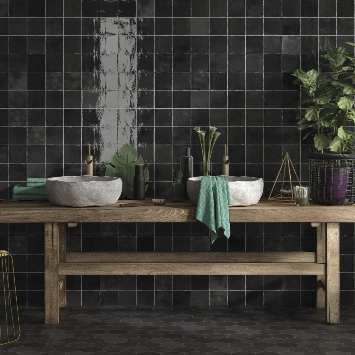 Watercolor 5x5 Black Gloss Room Scene