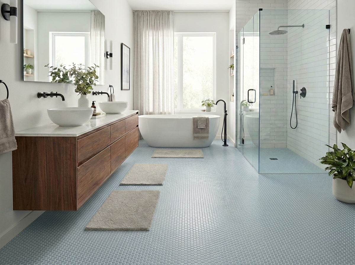 Bistro 2" Hex Blue Matte Porcelain Mosaic Tile