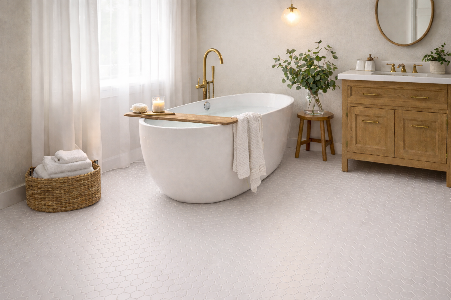 Bistro 2" Hex White Matte Porcelain Mosaic Tile