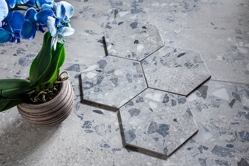 Cemrock 8.5x10 Hexagon Blue Porcelain Tile