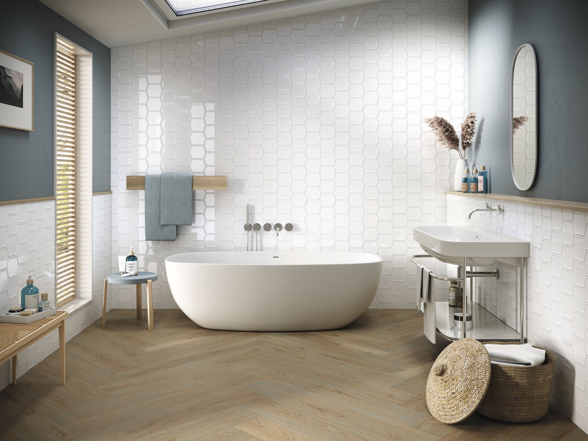 Gem 5x6 Pearl Framed Gloss Hex Tile