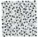 Image shows a 12x12 tile that has a pebble like look made of blueish green and white mosaic style natural stones