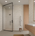 Image features  a bathroom complete with walls covered in 12x12 Natural Stone Mosaic Tile in Tan from Urban Coast Tiles Pebble Collection