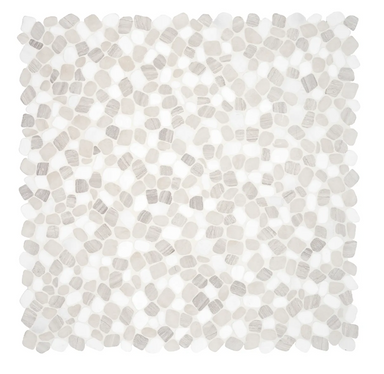 Image shows a 12x12 tile made of light colored mosaic natural stone pebble like tiles