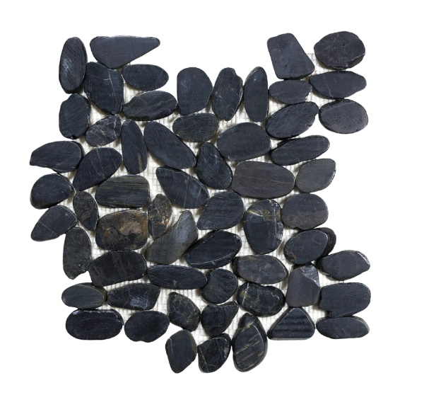 Image showing black 12x12 tiles with a pebble like look made of natural stone