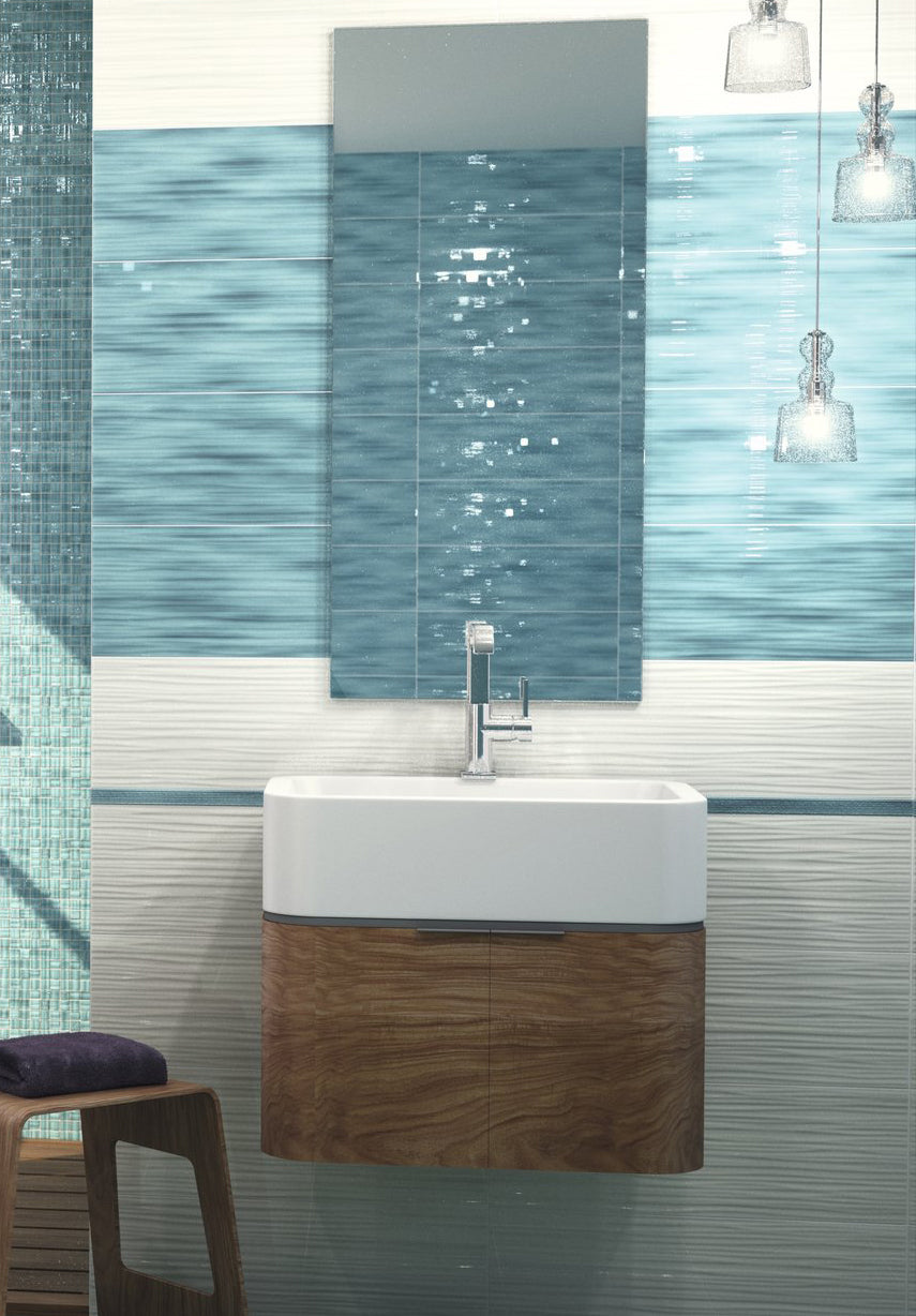 Sheer 8x24 Blanco White Gloss Wave Tile