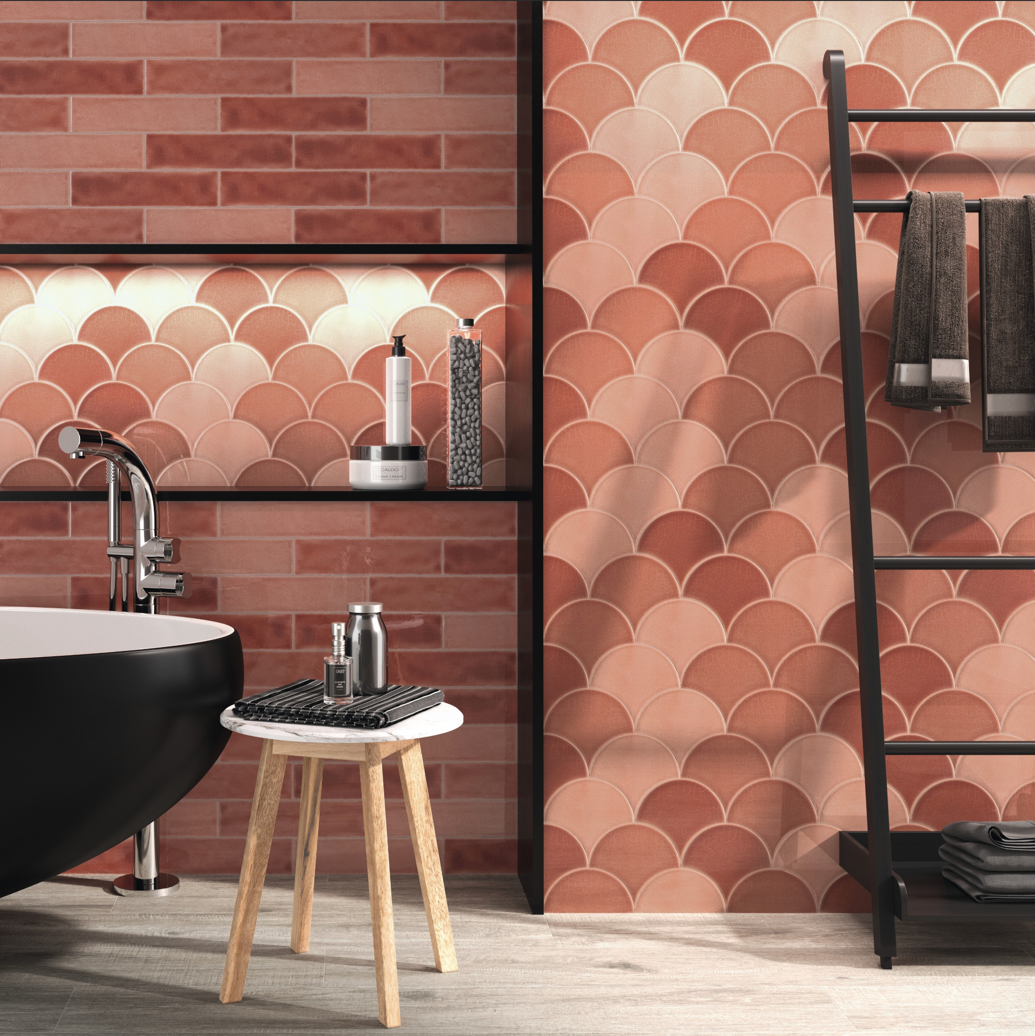Fan 6X7 Coral Scalloped Crackled Tile - SAMPLES