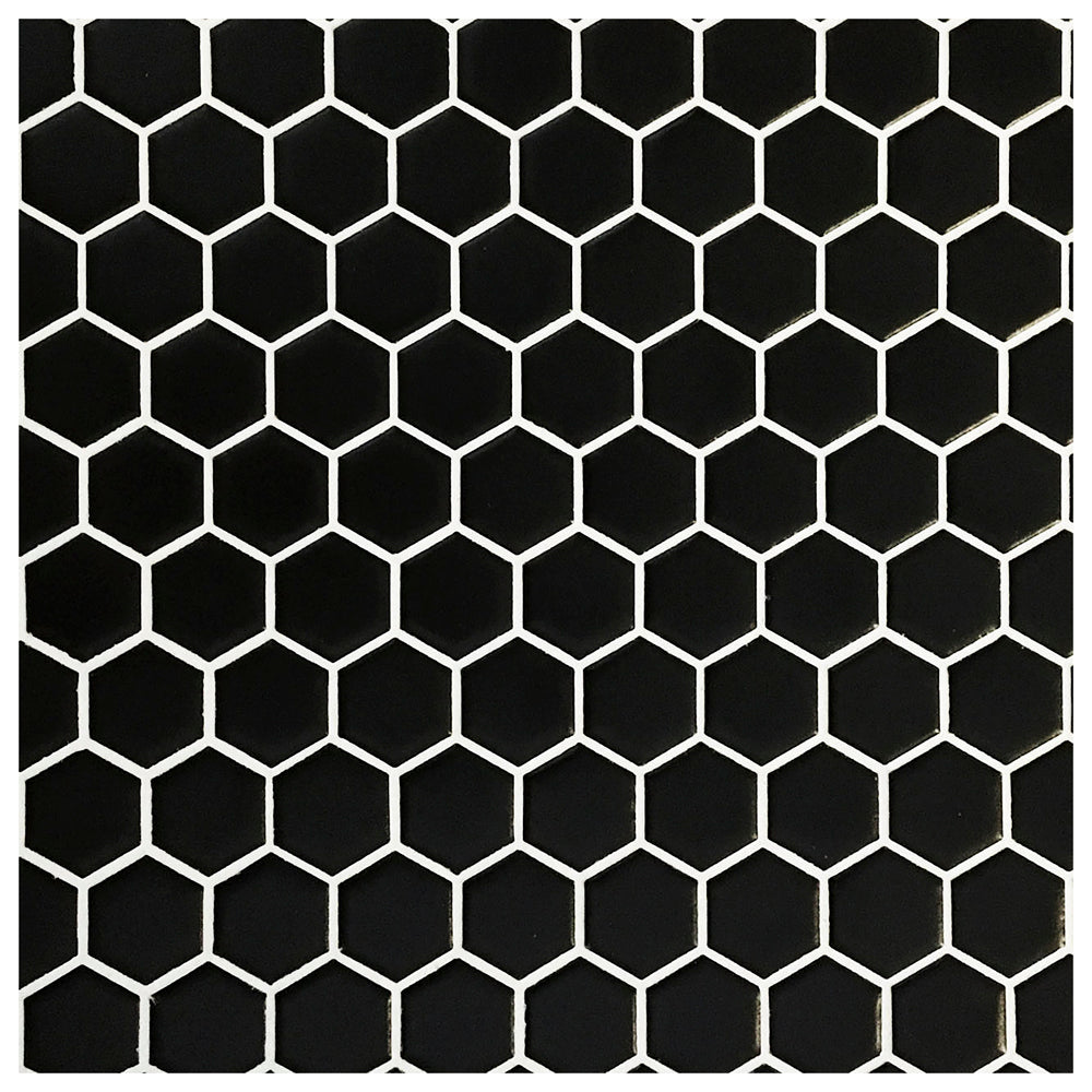 Makai 1" Hexagon Black Gloss Mosaic Tile - Sample