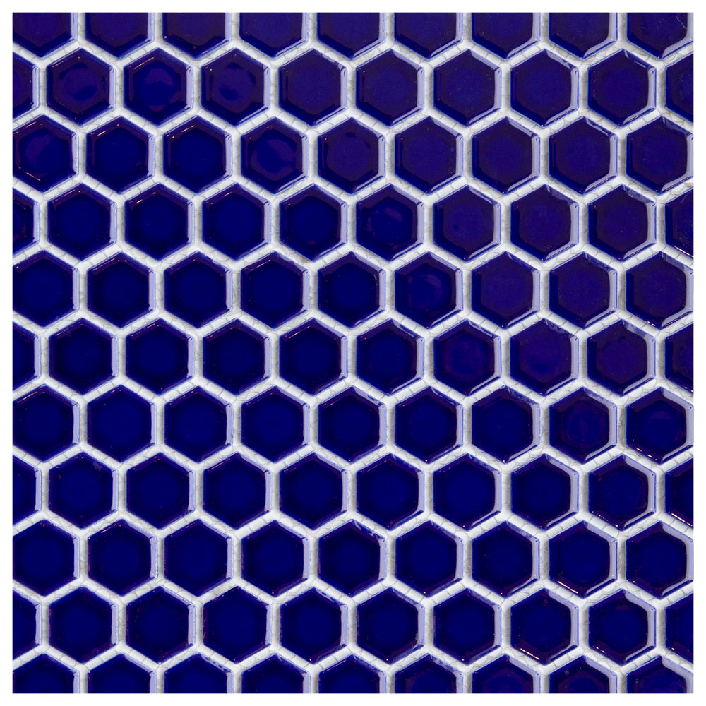 Makai 1" Hexagon Cobalt Gloss Mosaic Tile - Sample