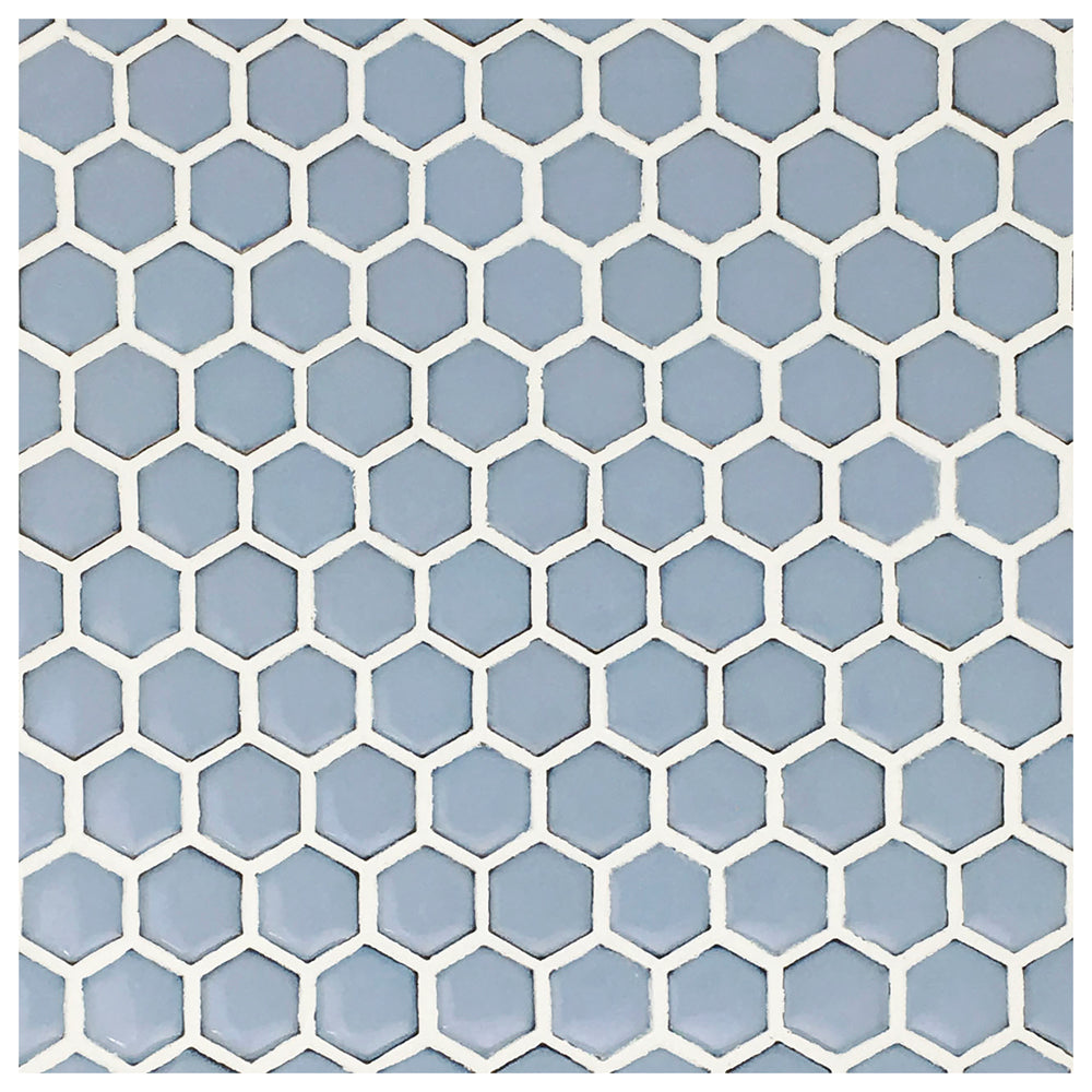 Makai 1" Hexagon Cornflower Gloss Mosaic Tile - Sample