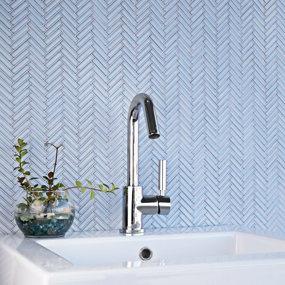Makai Herringbone 3/8 X 2 Cornflower Gloss Mosaic Tile