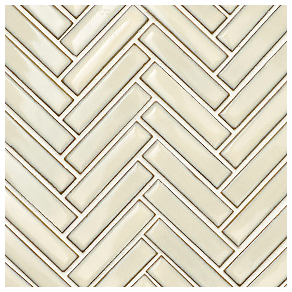 Makai Herringbone 3/8 X 2 French Vanilla Gloss Mosaic Tile - Sample