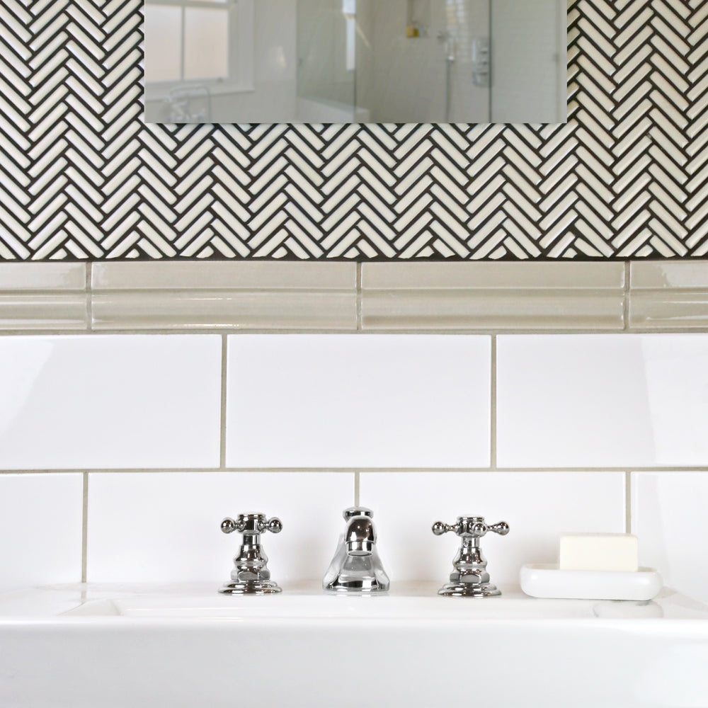 Makai Herringbone French Vanilla Gloss Mosaic Tile