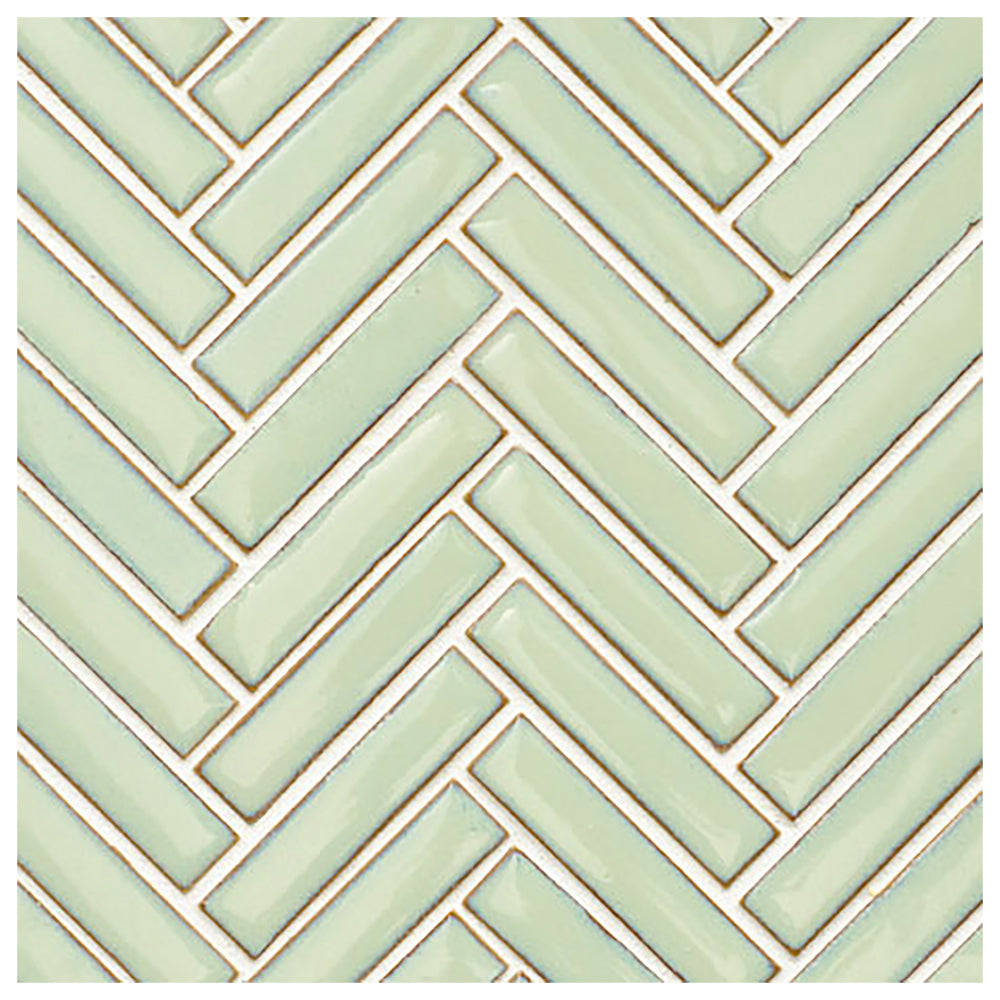 Makai Herringbone 3/8 X 2 Jadite Gloss Mosaic Tile - Sample