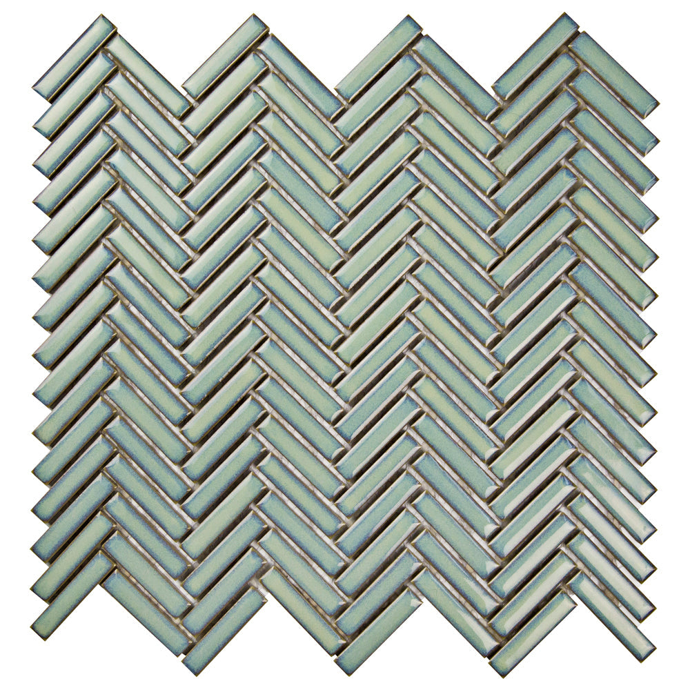 Makai Herringbone 3/8 X 2 Jadite Gloss Mosaic Tile - Sample