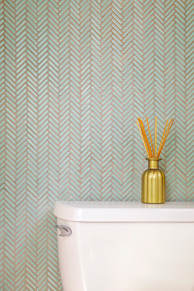 Makai Herringbone 3/8 X 2 Jadite Gloss Mosaic Tile - Sample