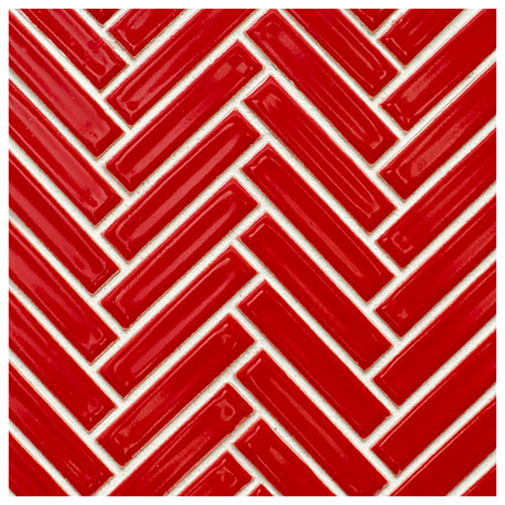 Makai Herringbone 3/8 X 2 Red Gloss Mosaic Tile