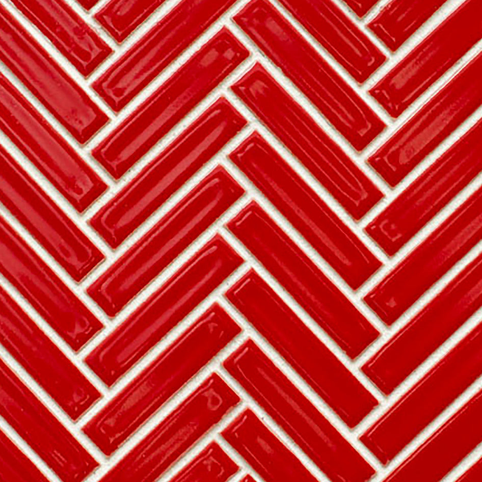Makai Herringbone Red Gloss Mosaic Tile