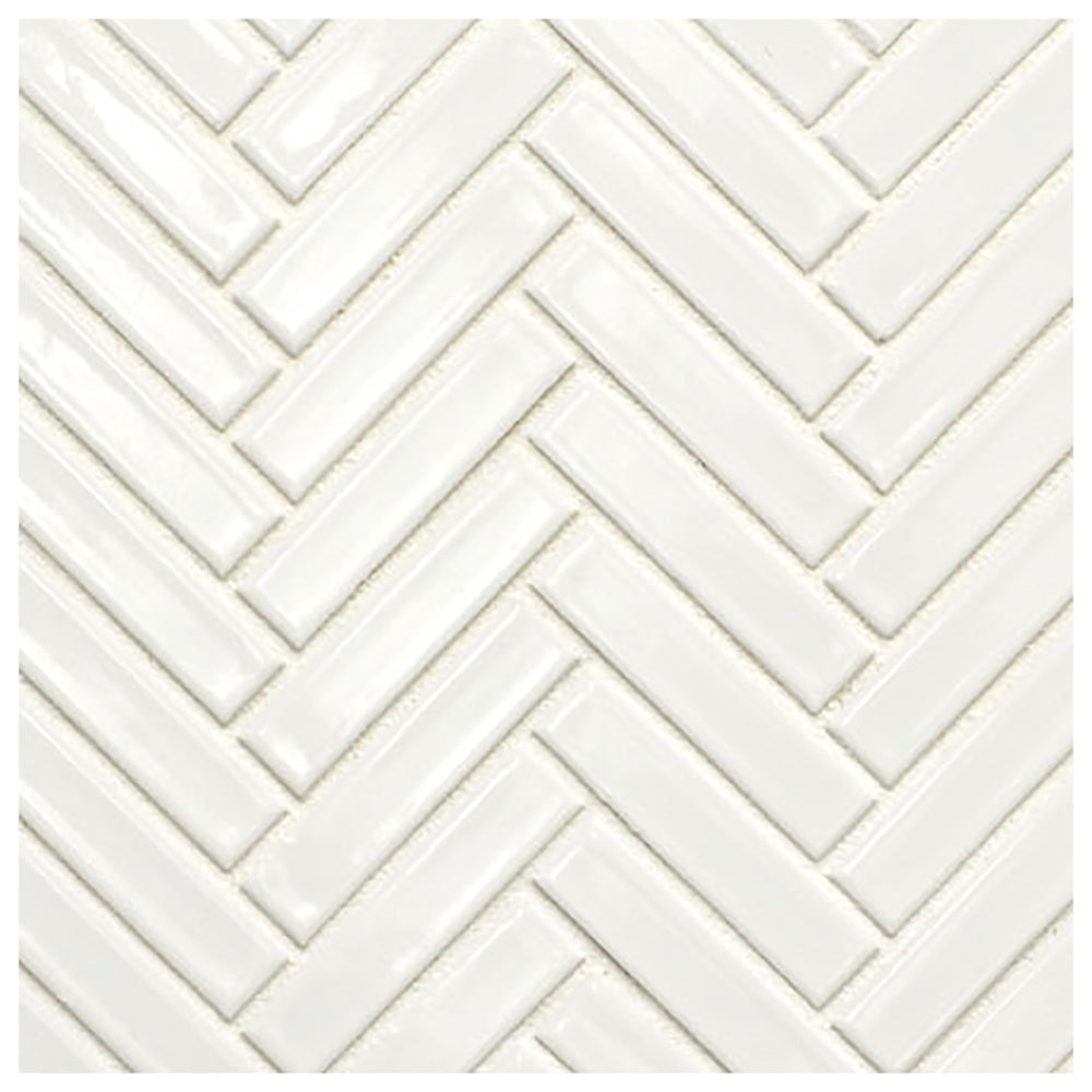 Makai Herringbone 3/8 X 2 White Gloss Mosaic Tile