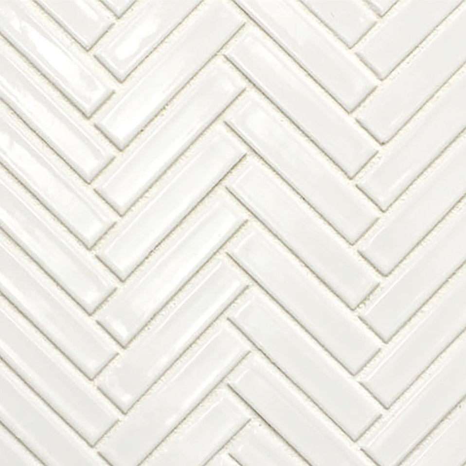 Makai Herringbone White Gloss Mosaic Tile