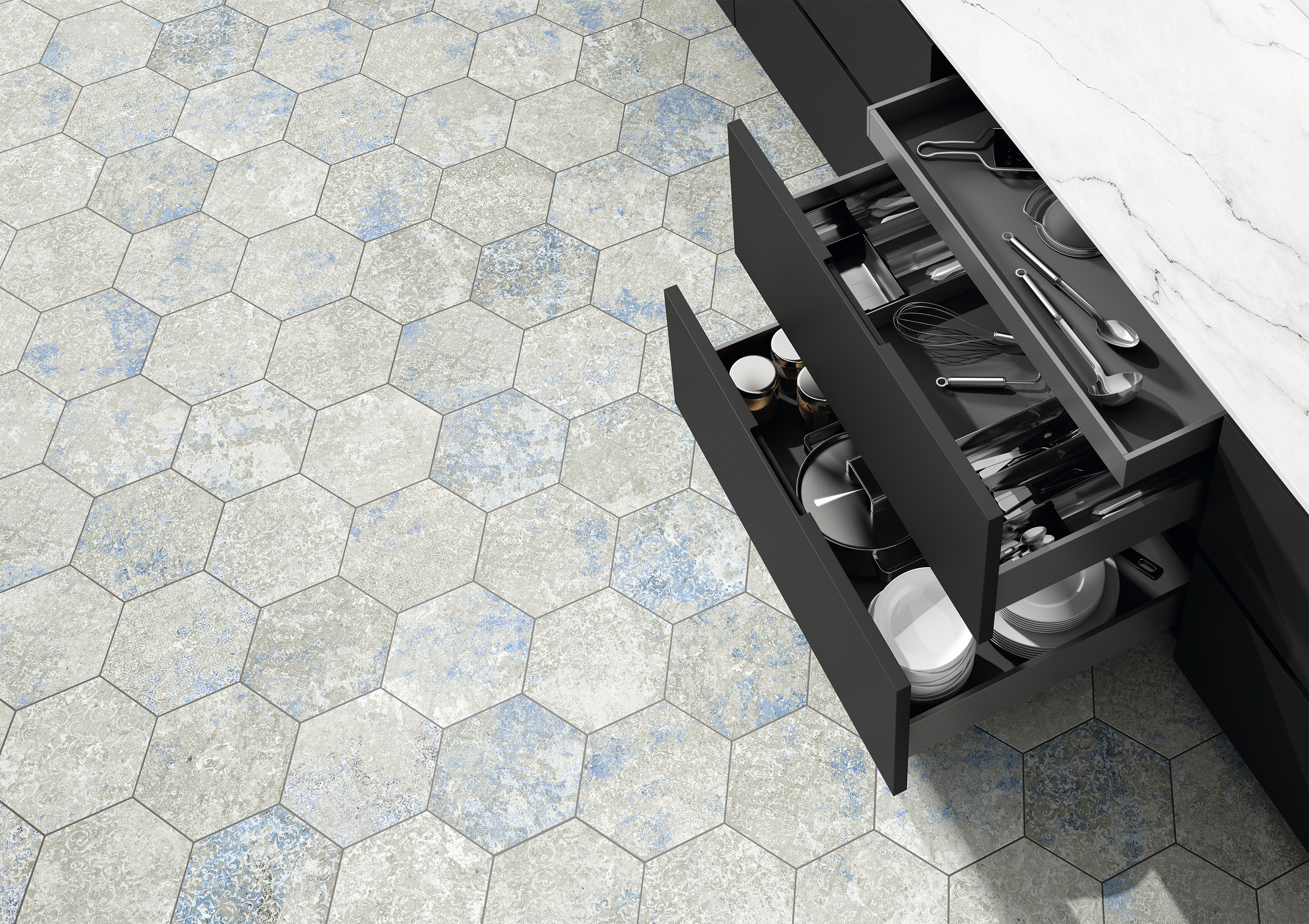 Modern Hex 10x11 Gray Motif Hexagon Porcelain Tile