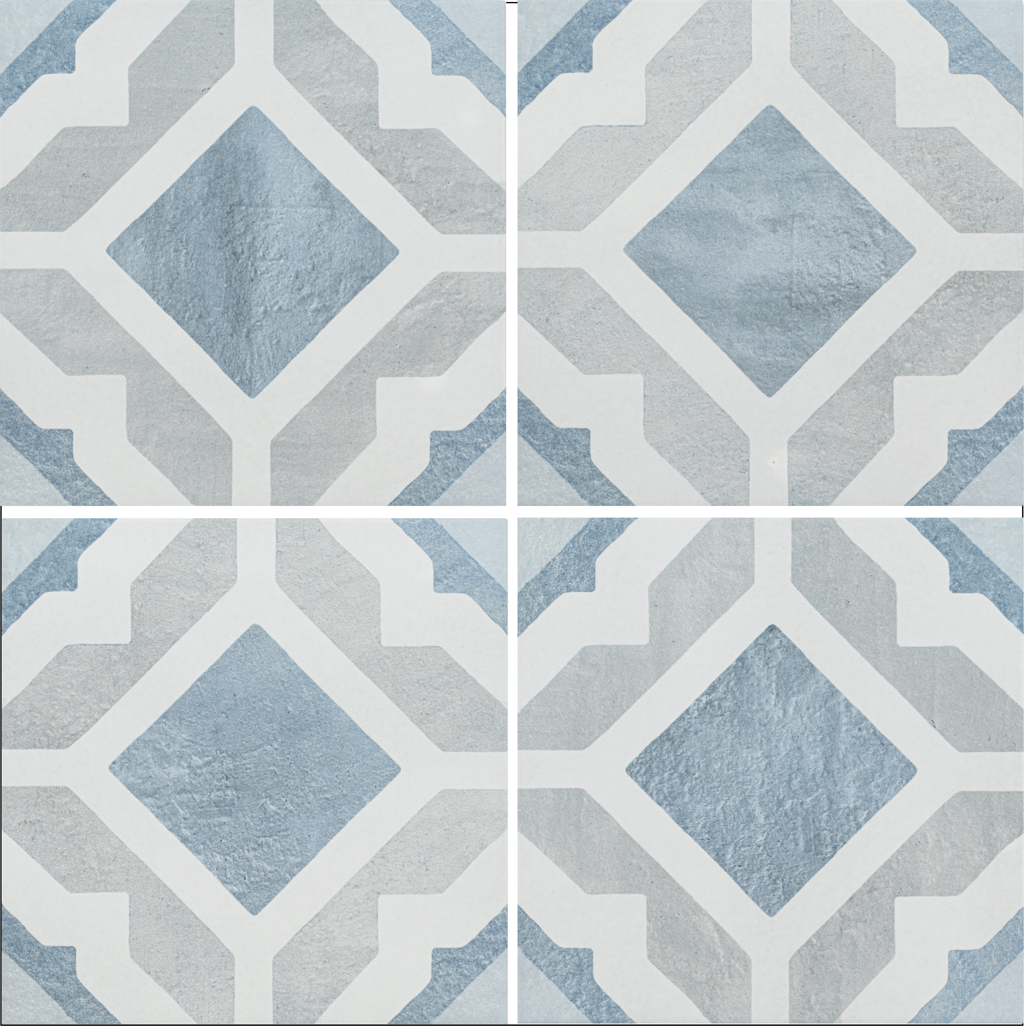 Marine 8x8 Blue and Gray Elba Decorative Pattern Porcelain Tile