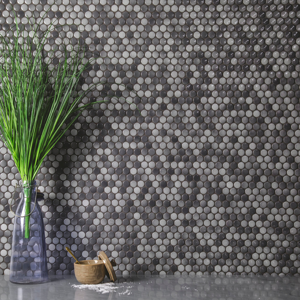 Makai Pennyround Gray Mix Gloss Mosaic Tile