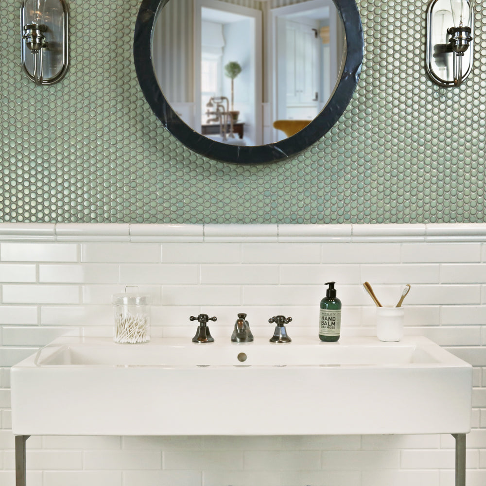 Makai 3/4" Pennyround Jadite Gloss Mosaic Tile - Sample