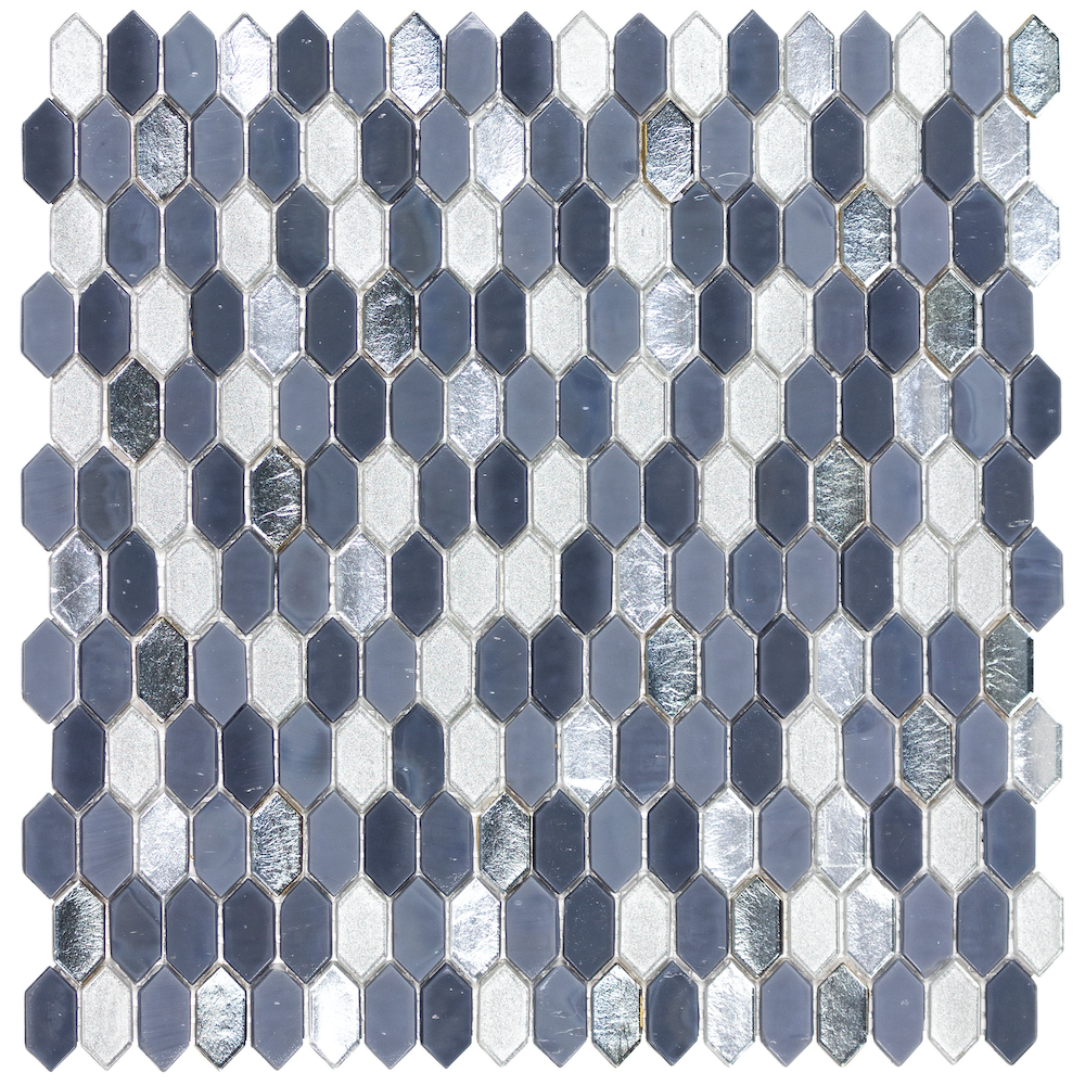 Shimmer 1-1/8" Mini Picket Blue White Metallic & Glass Mosaic Tile - SAMPLES