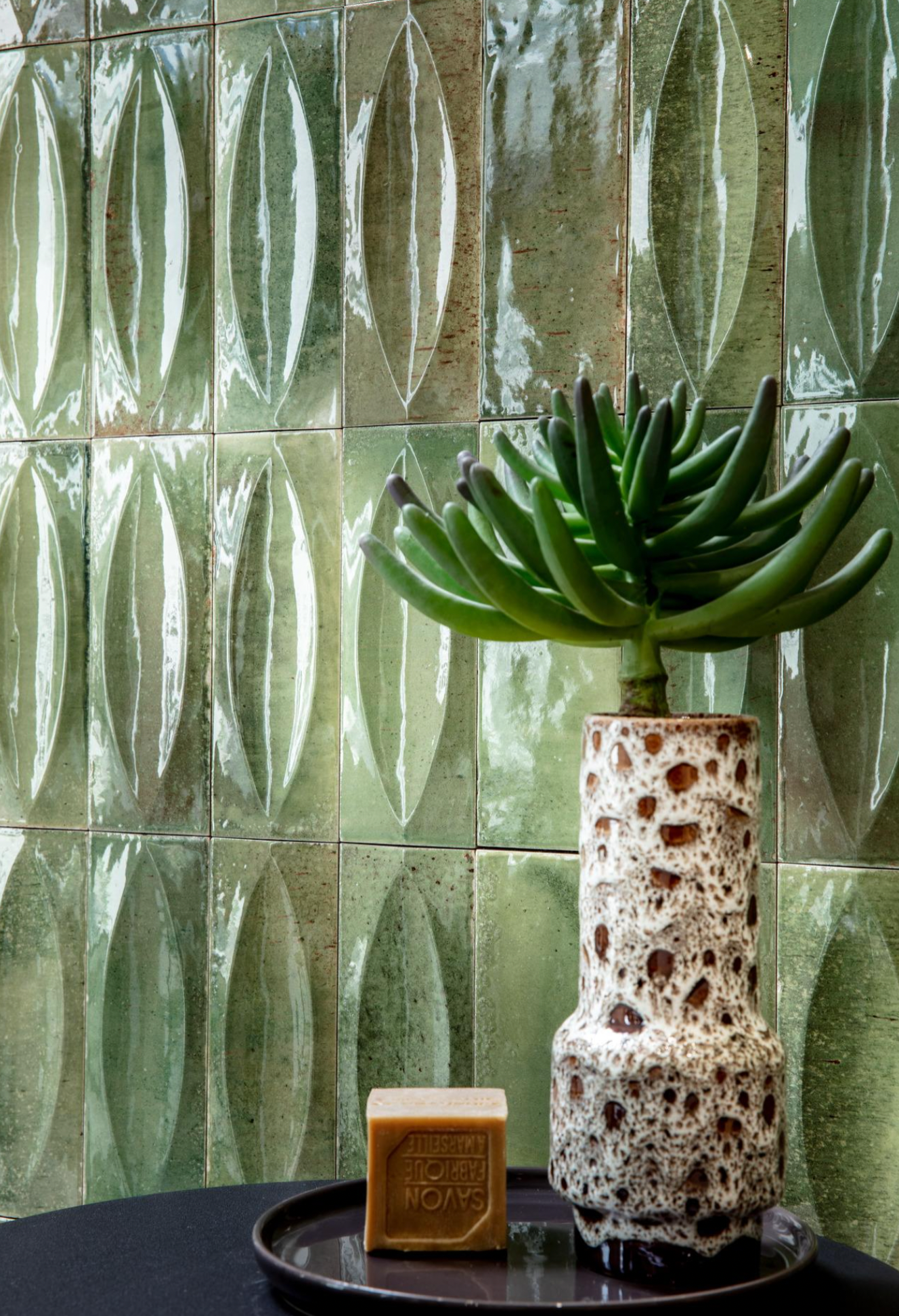 Surf 3x8 Giada Green Deco Gloss Porcelain Tile